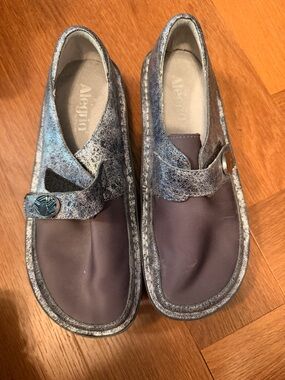 Alegria Women’s Size 38 Pewter Metallic Mary Jane Toe Loop Comfort Shoes DEN-735